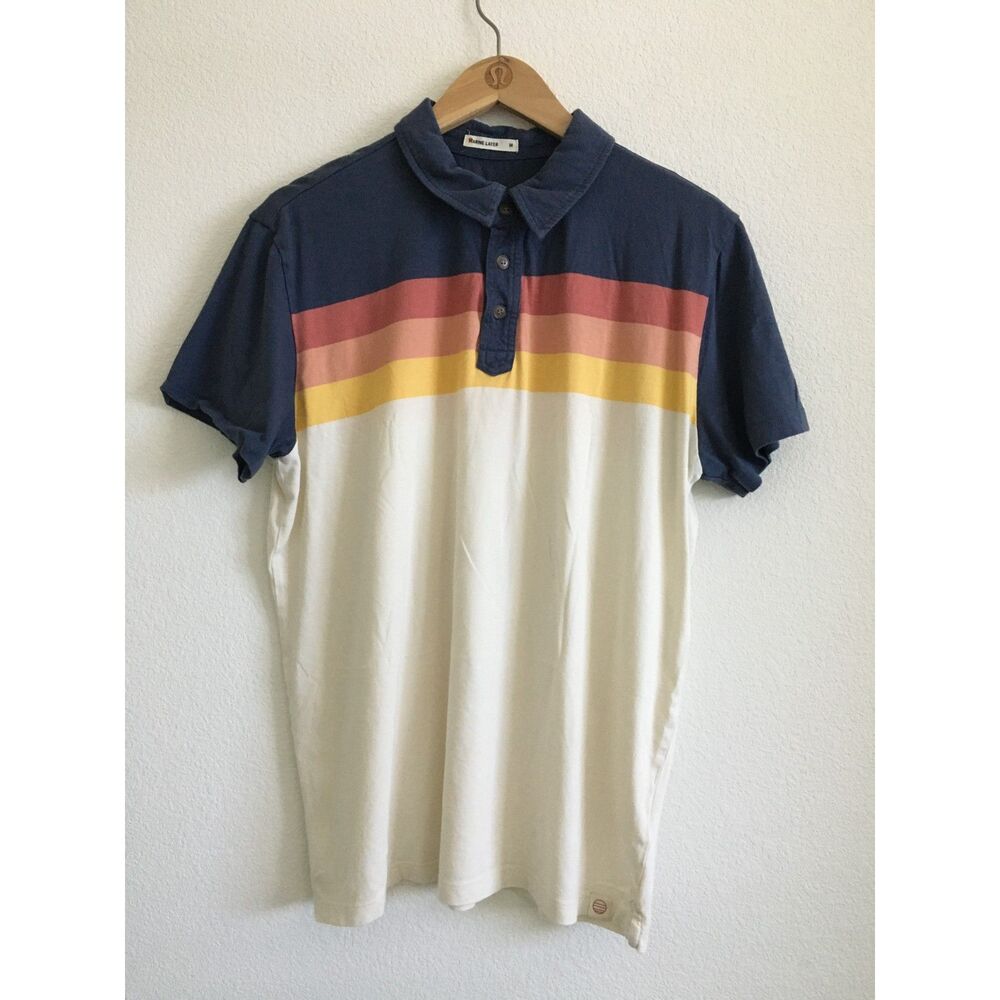 Marine Layer Retro Sunset Stripe Polo Shirt Men’s M Cotton Tencel